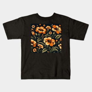 Orange Floral Illustration Kids T-Shirt